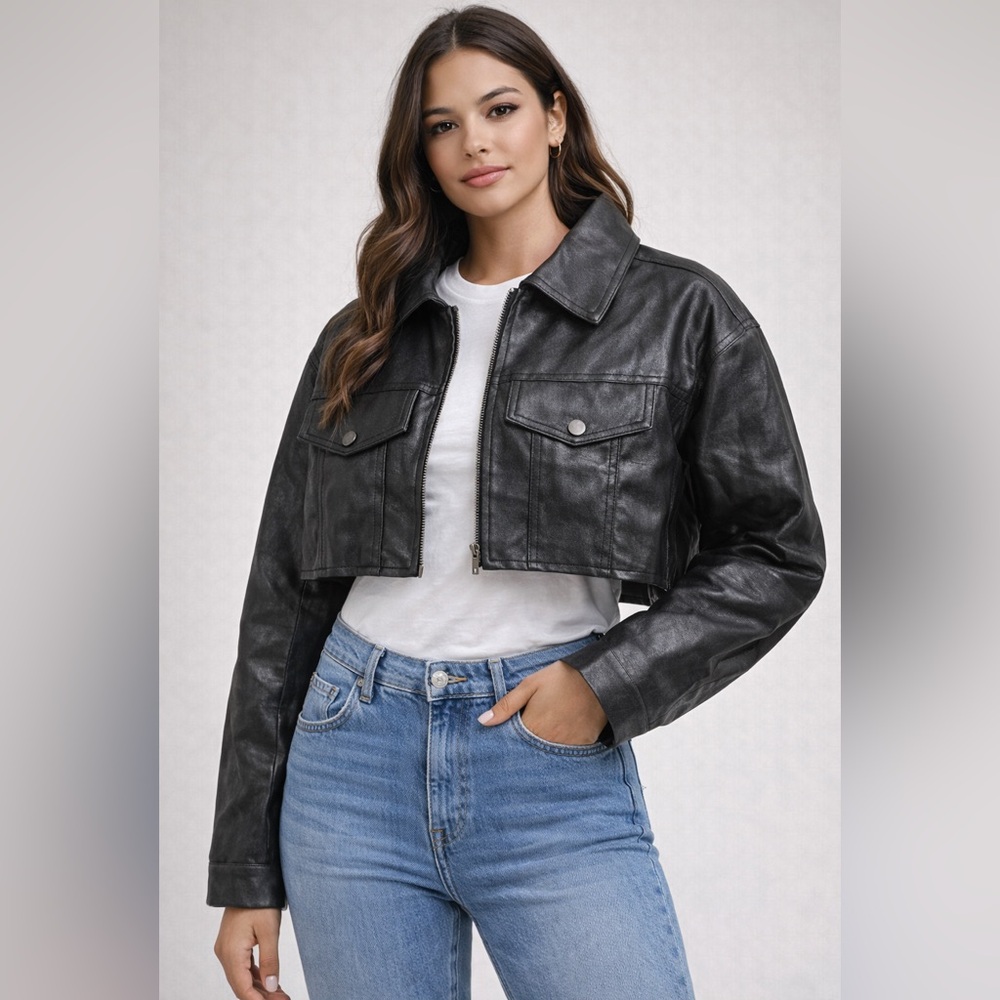 Forever 21 Women's Charcoal Leather Jacket
